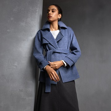 風衣外套附腰帶/羊絨藍 | 5829404073