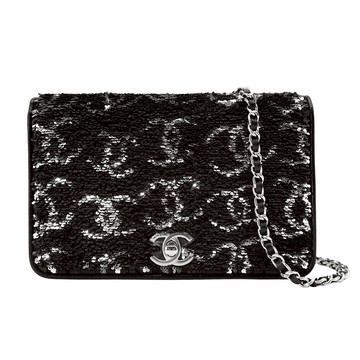 Chanel 展示品 亮片雙C銀釦斜背包WOC  (AP3506-黑)
