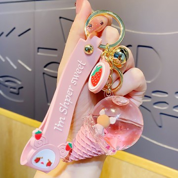 冰淇淋鑰匙扣入油漂浮奶茶杯掛墜兒童包掛件小飾品奶茶流體瓶網紅