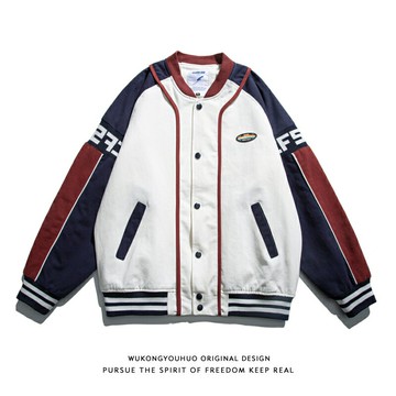 悟空有貨潮牌學院風拼接棒球服外套男女復古街頭寬松情侶百搭夾克