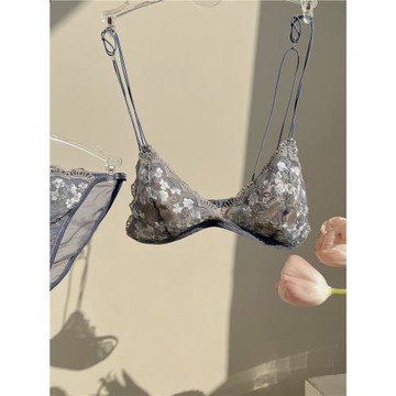 法式刺繡花朵三角杯無鋼圈純欲性感舒適薄款文胸少女內衣套裝透氣