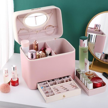 精致大容量化妝包雙層護膚品首飾收納箱ins風超火大號簡約化妝箱【摩可美家】