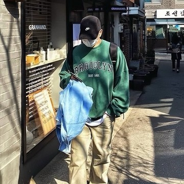 【PAGANS STORE】韓國 BROOCLYN 立體 刺繡 字母 質感 復古 重磅 內刷毛 長袖 大學Tee