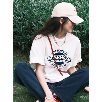 免運  纯棉夏季新款短袖T恤女小众别致印花慵懒风百搭学生党上衣ins