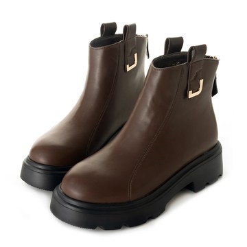 L型金釦圓頭輕量厚底靴 咖 GB544BN