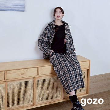 【gozo】純棉格紋鬆緊圓裙(深咖/深藍_F) | 女裝 顯瘦 百搭