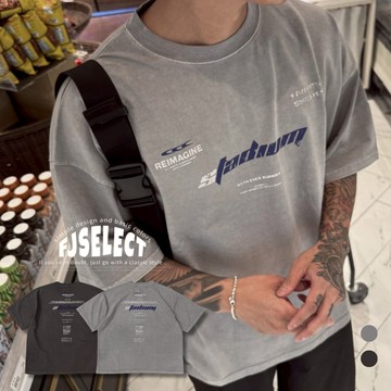 ［FJ select］街頭風格重水洗英文寬鬆五分短T 寬鬆 落肩 圓領 短袖上衣 男生短袖 女上衣 情侶上衣