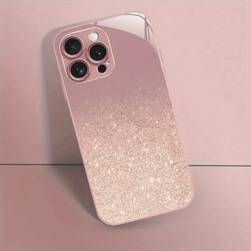 ins風高階感蘋果17外殼漸變閃粉金屬漆玻璃手機殼iPhone16/15/14/13/12/11閨蜜款