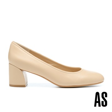 95S026－AS 極簡質感素面純色羊皮高跟鞋－米