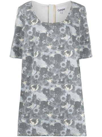 GANNI - floral-print organic cotton minidress - women - Organic Cotton - 36 - Blue