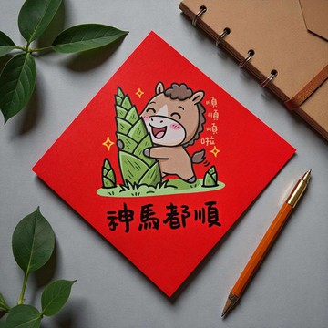 馬上成交 2026 原創插畫 馬年春聯 套裝對聯 方型