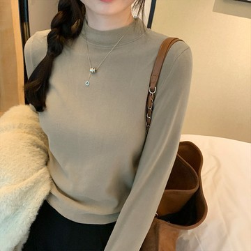 9色 新款 半高領 針織衫 上衣女 秋冬季 彈力磨毛 螺紋軟糯 打底衫