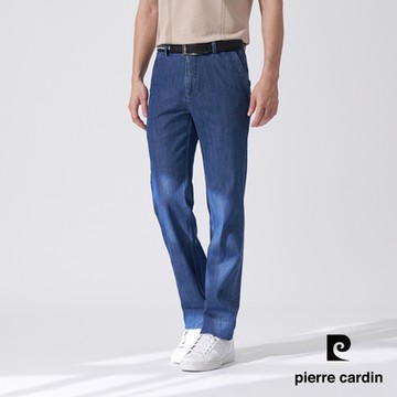 pierre cardin 皮爾卡登 男款 彈性平口牛仔合身休閒長褲-藍色(5247824-37)