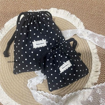✨臺灣出貨 波點抽繩束口袋 ins風可愛化妝包便攜旅行洗漱包大容量布藝收納袋
