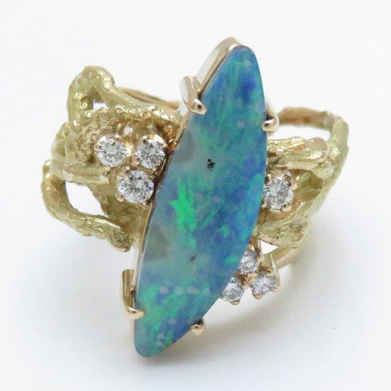 菅沼知行 リング 天然ボルダーオパール ダイヤモンド K18YG 15号  