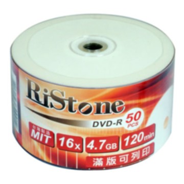 RiStone 日本版  DVD-R 16X  珍珠白可印片 裸裝 ( 100片 )
