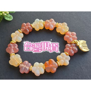 玉鎔水晶-100%天然緋紅瑪瑙小花手珠 台灣現貨 緋紅瑪瑙花朵手珠 糖果瑪瑙小花手鍊 緋紅瑪瑙花朵 紅瑪瑙花花手鍊