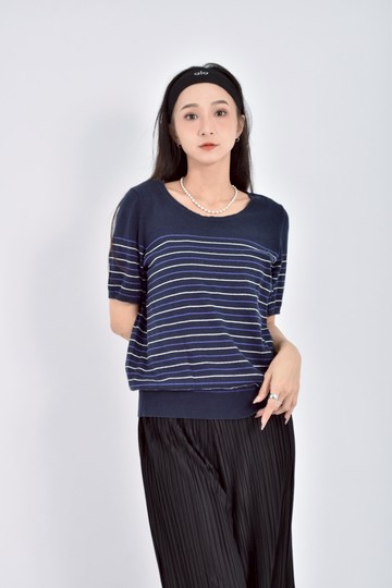 加購優惠(L) just miss條紋圓領藍色短袖上衣