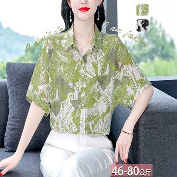 翻領滿版字母人像塗鴉印花襯衫(2色) M-3XL【355210X】【現+預】☆流行前線☆