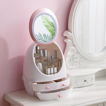 網紅化妝品收納盒防塵帶鏡子一體護膚品梳妝臺家用桌面整理置物架