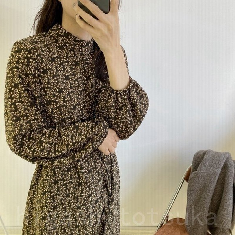 花柄ワンピース 長袖 レディース ワンピース ハイネック 花柄 ロングワンピース 秋冬 黒 ブラウン 韓国 メール便 通販 Lineポイント最大0 5 Get Lineショッピング