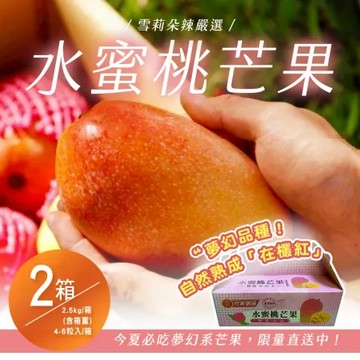 【雪莉朵辣嚴選】水蜜桃芒果 2.5公斤/箱(4-6粒) x2箱