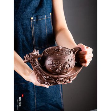 宜興大號紫砂壺茶壺過濾泡茶壺朱泥手工大號家用單壺功夫茶具套裝