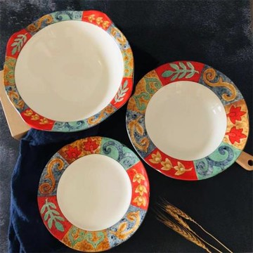 外貿出口英國家用湯盤平盤沙拉碗釉下彩陶瓷餐具圓形