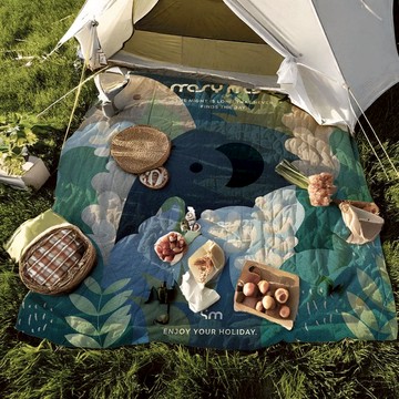 五層加厚防水野餐墊/海灘墊/露營地墊 (附綁繩&收納袋）-大象款 大象款(290x290)