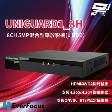 昌運監視器 EverFocus 慧友電子 UNIGUARD1_8H 8CH 5MP混合型錄放影機(1 HDD)