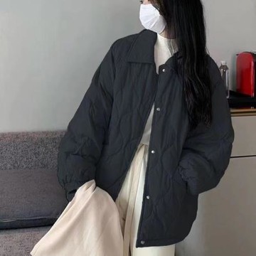 2025年春秋新款輕薄羽絨棉服女面包服寬松翻領韓版短款棉衣外套潮