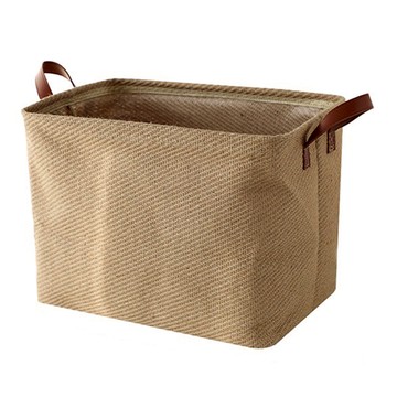 暖&和家居 棉麻手提置物籃  38 x 27 x 28cm  粗紋棉麻 棕色  1個