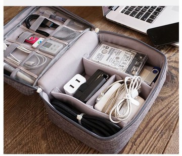 數位收納包大容量灰色 電源傳輸線拉鍊收納包 3c收納袋 充電器 行動電源 usb轉接線 多功能收
