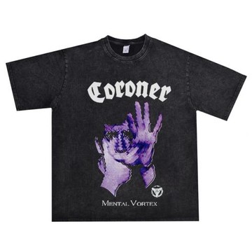 數碼直噴激流重金屬CORONER驗尸官樂隊重磅純棉做舊T恤短袖寬松