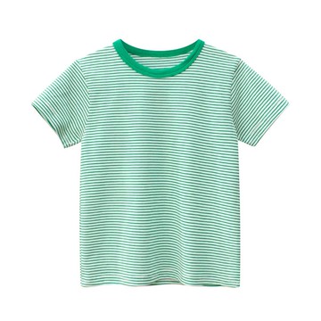 27KIDS - 純棉短袖上衣-細條紋款-綠+白