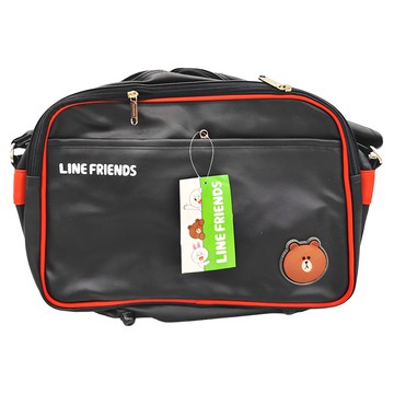 LINE FRIENDS 造型皮質側背包  黑紅  24 x 32 x 14 cm