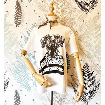 超高品質印刷 動物插畫 清爽白 T 棉質 短袖 狗