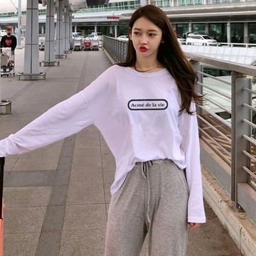 早春裝年新款韓版寬松慵懶風百搭外穿t恤長袖女上衣氣質ins潮