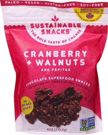 Sustainable Snacks Chocolate Superfood Snacks Cranberry Walnuts and Pepitas 4 oz