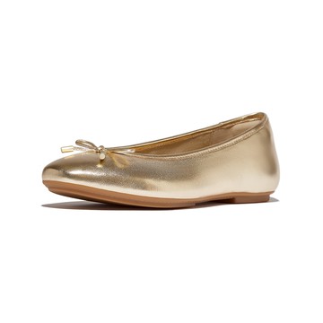 DELICATO 蝴蝶結柔軟金屬皮革芭蕾舞平底鞋-金色