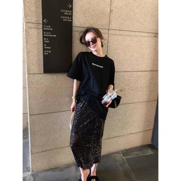 星光閃閃亮片半身裙女夏季小香風高端氣質名媛顯瘦包臀一步裙長裙