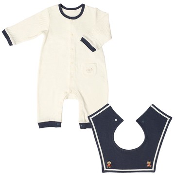 akachan honpo - 長袖兔裝-附水手風圍兜-米白色