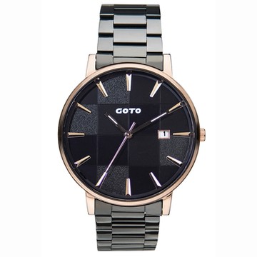 GOTO Nostalgia懷舊系列- 拼貼玻璃手錶-IP玫x黑/42mm