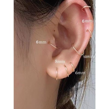 14K包金925銀 極簡迷你小圓圈耳釘耳圈歐美簡約 洗澡睡覺免摘耳環