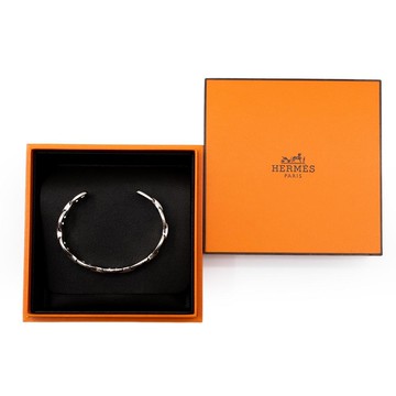 【HERMES 愛馬仕】經典925純銀豬鼻子LOGO簍空造型手環