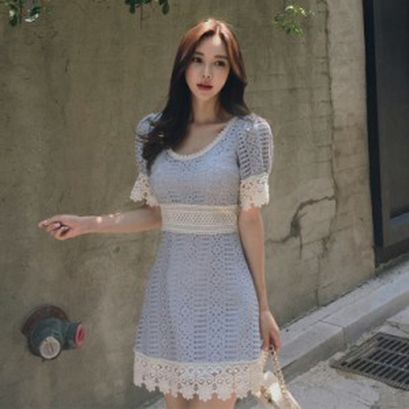 ミニワンピース 韓国 セクシー レディース バイカラー 透かしレース ミニ ワンピース ショート トレンド Aライン トレンド 夏 デート レ 通販 Lineポイント最大1 0 Get Lineショッピング