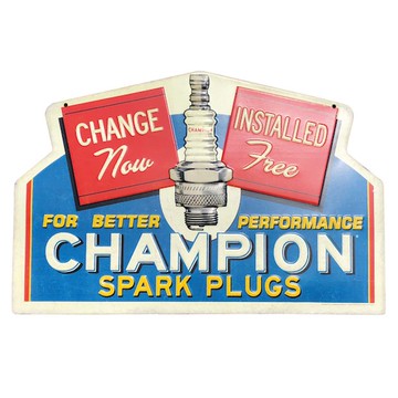 CHAMPION SPARK PLUGS 冠軍 火星塞 復古仿舊 浮雕標誌 鋼製 標牌