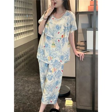 2025新款防凸點棉綢睡衣女士夏季超薄款短袖七分褲套裝大碼家居服