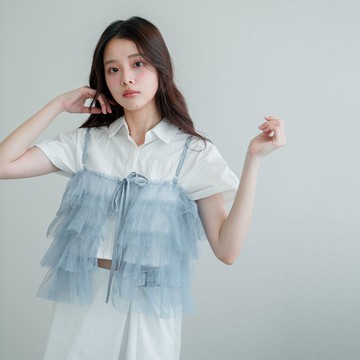 現貨★細肩可調點點網紗層次綁帶背心(共2色)0513 【NR0852】