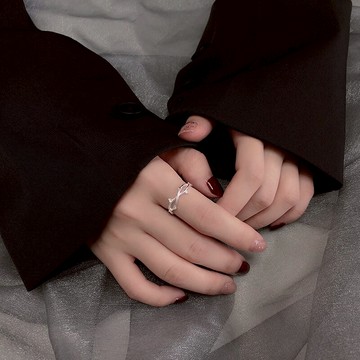 樹枝戒指女925純銀學生簡約可調節開口戒不褪色手指環飾品